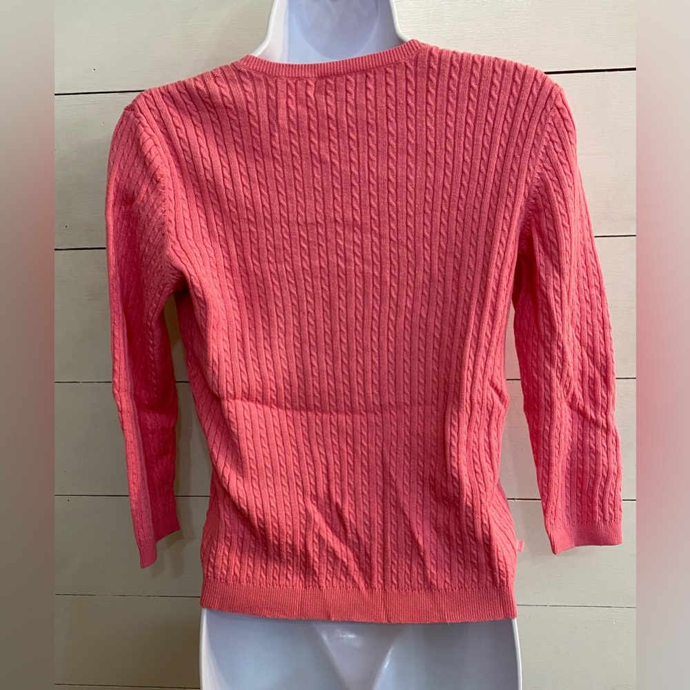 Lauren Ralph Lauren Petite‎ Women’s Size P/M Pink 100% Cotton Cable Knit V Neck - Picture 4 of 14
